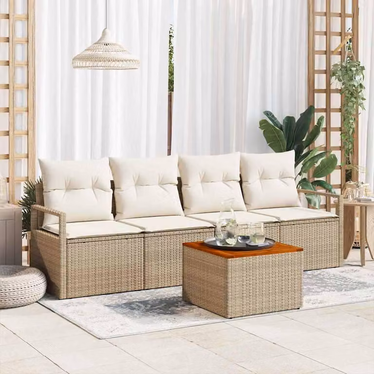 Maison Exclusive - Set Divano da Giardino con cuscino 5 pcs Beige polyrattan