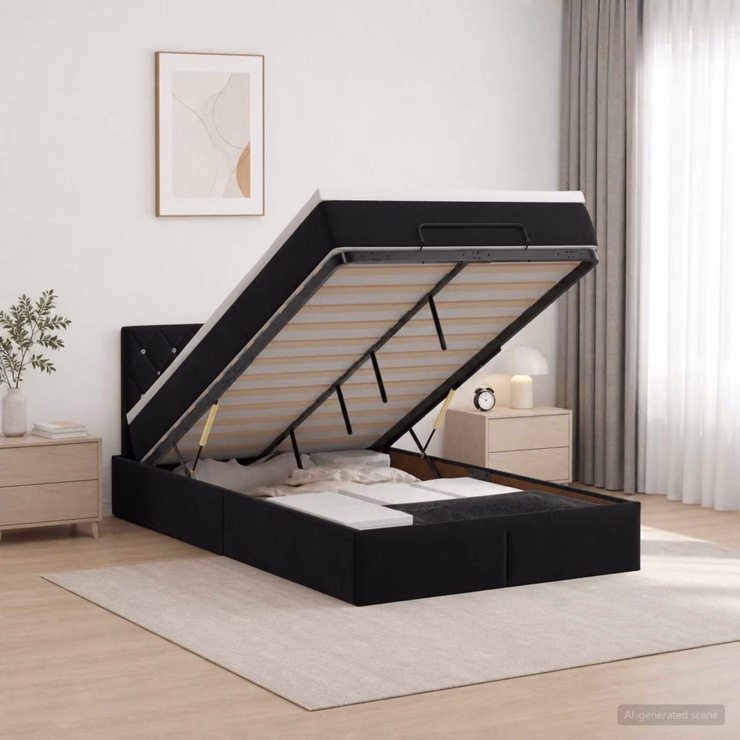 Letto ottomano con contenitore vidaXL in velluto nero con materasso L/P/H: 120 x 200 x 140 cm