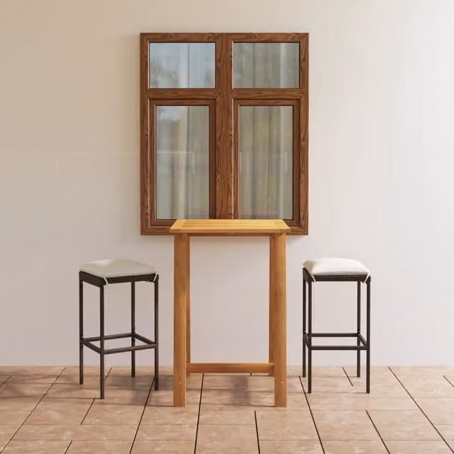 Set Bar da Giardino vidaXL in Polyrattan e Legno di Acacia Marrone e Beige con Cuscini