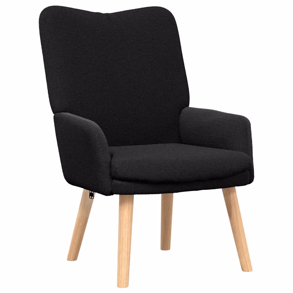 Poltroncina moderna nera con braccioli in tessuto di pecora e legno, L: 63 cm, P: 67 cm, H: 94 cm – 2