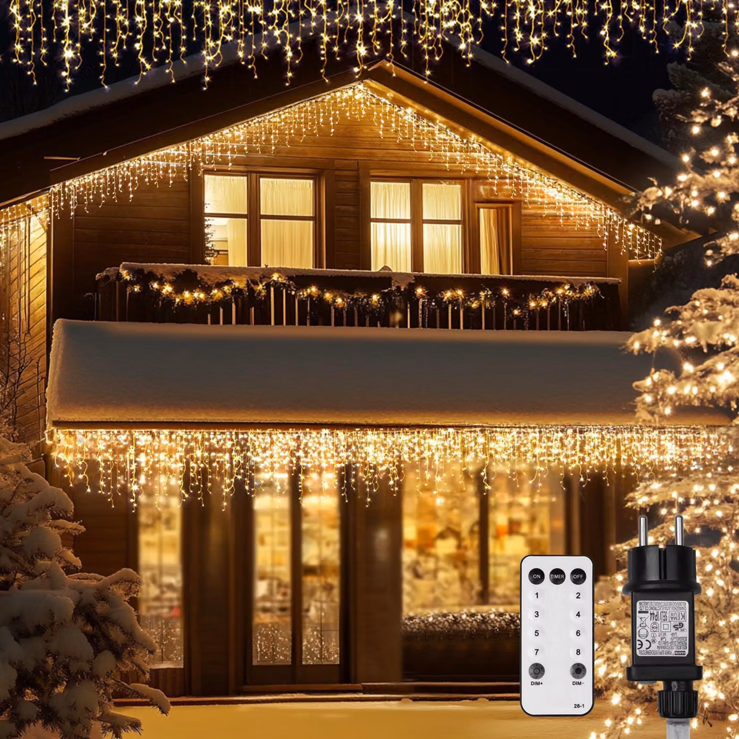 Catena luminosa a LED per esterni, lunghezza 12 metri, 400 LED bianco caldo, 8 modalità, grado di protezione IP44