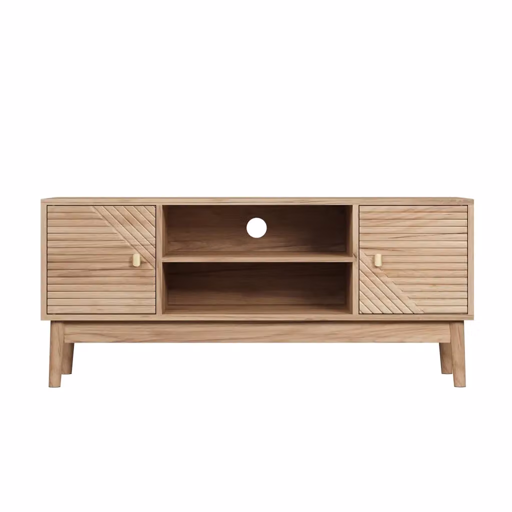 Mobile TV Chicfurn in stile mid-century farmhouse in MDF rovere marrone con ante e chiusura ammortizzata per soggiorno L: 110 cm, P: 40 cm, H: 48 cm – 2