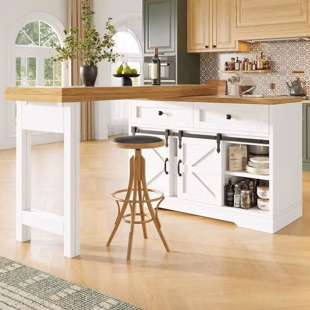Isola da cucina con tavolo da pranzo 2 in 1 ¨C Minimal ¨C in legno effetto noce con cassetti nascosti 160x90x90cm