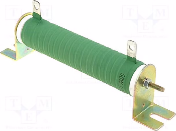 1 resistore: resistore a filo, 47Ω, 200 ppm/°C, modello R50W-47R, potenza 50W, dimensioni Ø25x120mm, tolleranza 5%