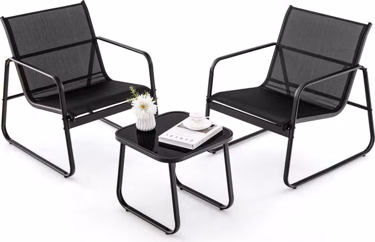 COSTWAY Set di mobili da giardino a 3 pezzi, set da balcone, tavolo e 2 sedie, tessuto traspirante, gruppo di sedute da giardino