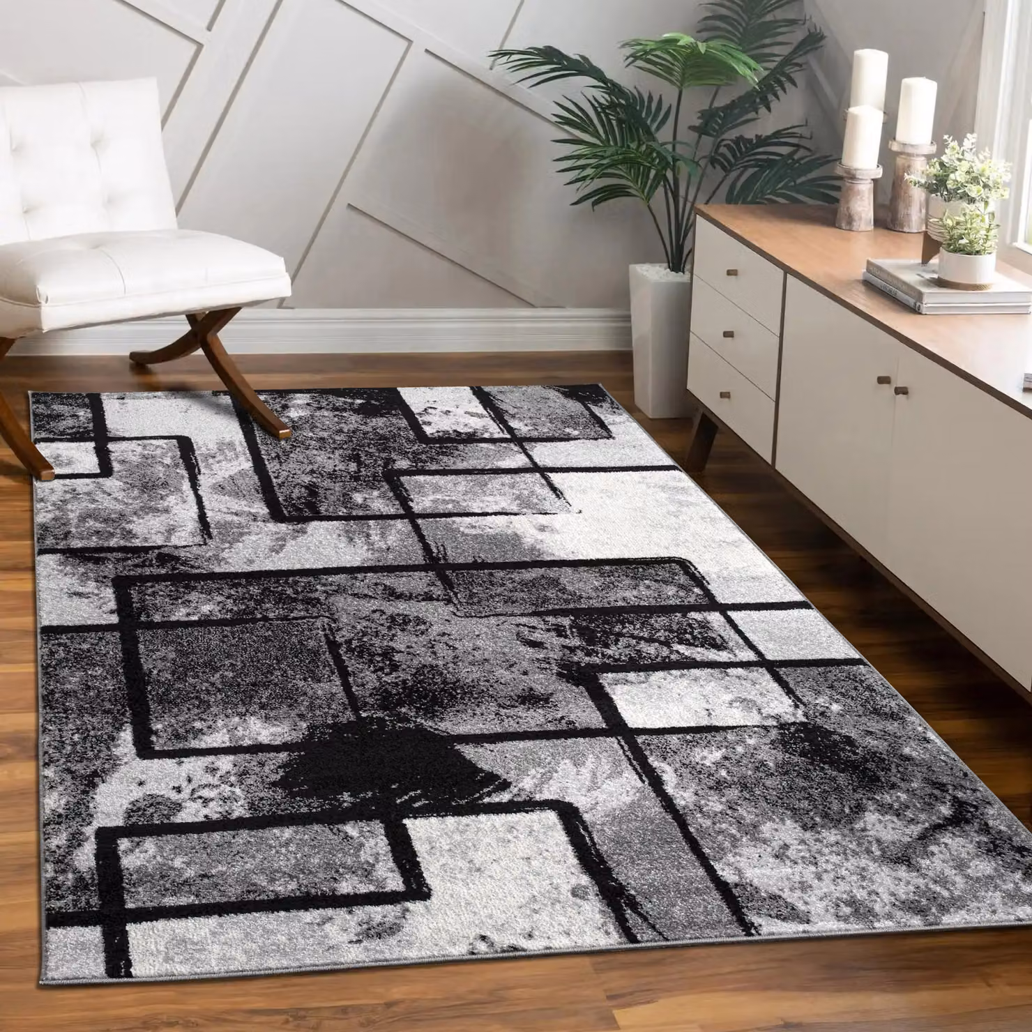 Tappeto Monde geometrico moderno grigio e nero L: 340 cm, P: 240 cm – 4