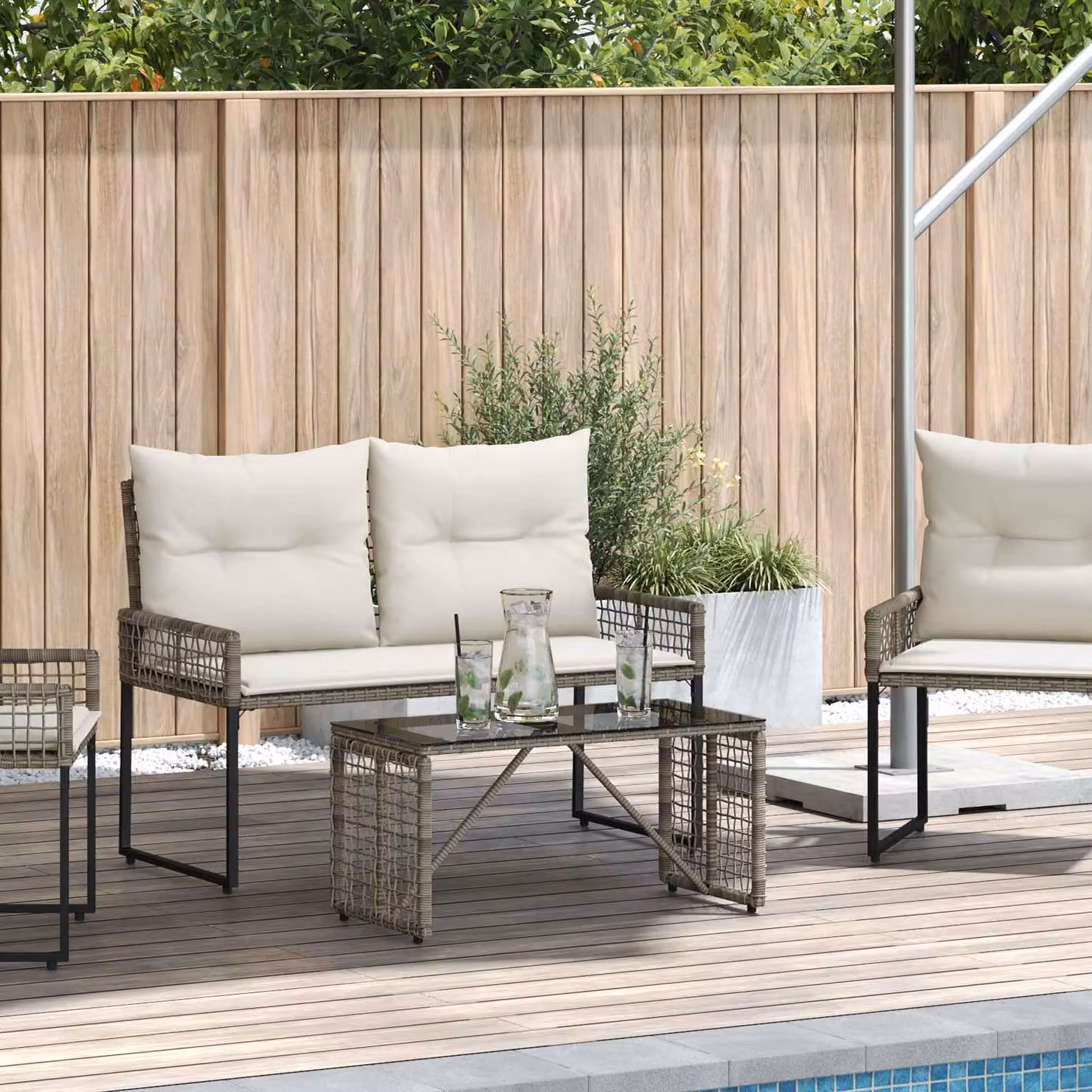 vidaXL Tavolo da esterno rettangolare in polyrattan e vetro, Grigio e Nero, L 80 x P 40 x H 40 cm