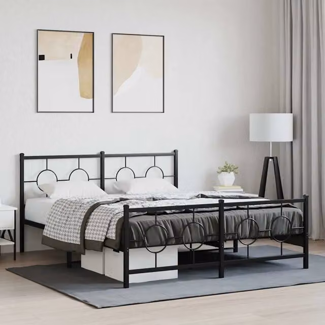 Giroletto vidaXL con testiera e pediera in metallo nero L/P: 150 x 200 cm – 1