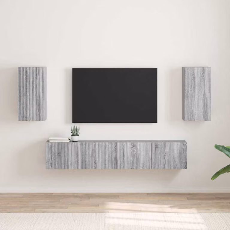 Set di 2 mobili TV da parete vidaXL in legno ingegnerizzato Grigio Sonoma, design moderno con scomparti multimediali, L/P/H: 60 x 31 x 30 cm