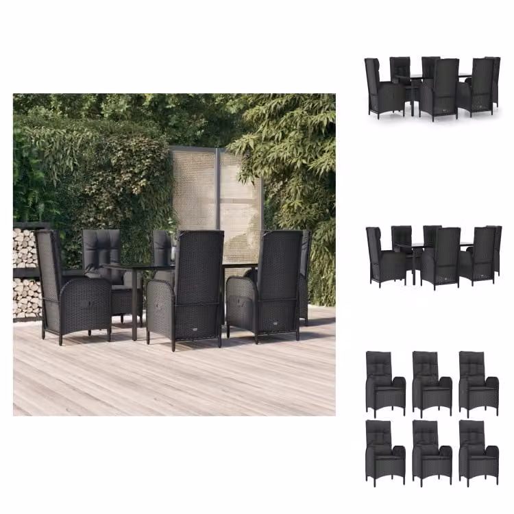 vidaXL set da pranzo da giardino 7 pezzi con cuscini in poly rattan nero - Set di mobili da giardino