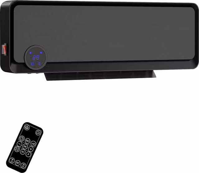 Riscaldatore elettrico a parete HOMCOM con 3 modalità, timer e telecomando, in plastica, Nero, L 56 cm x P 18,5 cm x H 11,7 cm