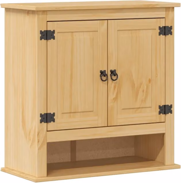 Armadio da bagno a parete Corona in legno massello di pino color marrone e beige, stile rustico, L: 70 cm, P: 33 cm, H: 71,5 cm