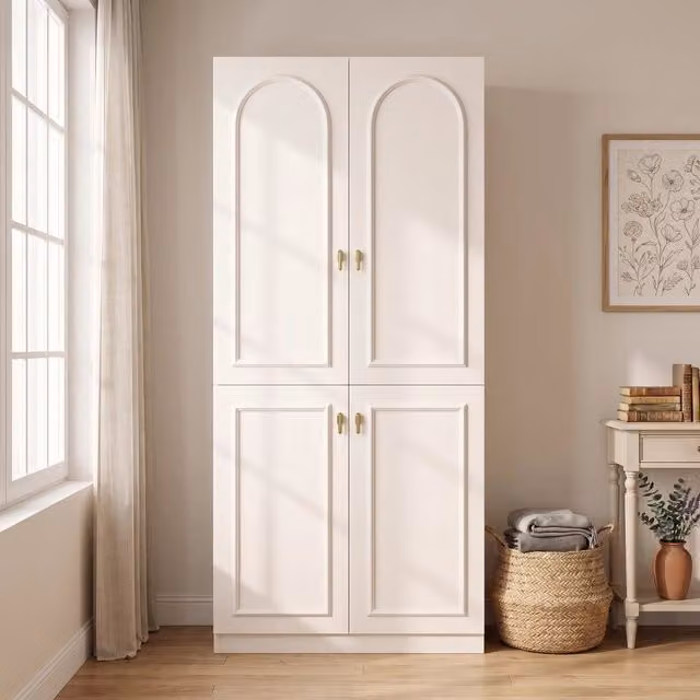 Armadio alto 90 x 48 x 200 cm; ante a battente; 2 aste appendiabiti; 3 scomparti contenitore; design moderno; bianco
