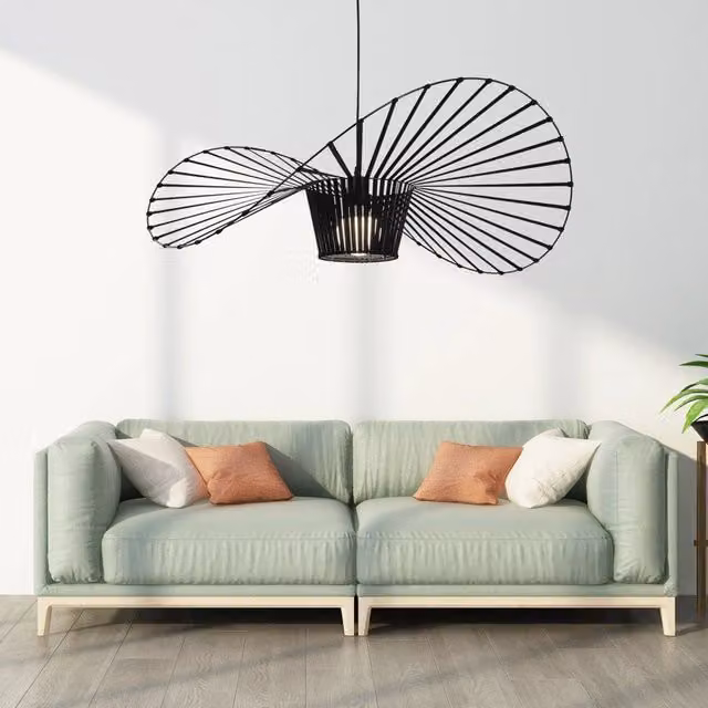 ZMH Lampada a Sospensione Moderna LED Nero con Attacco E27 in Metallo e Tessuto, Altezza: 80 cm