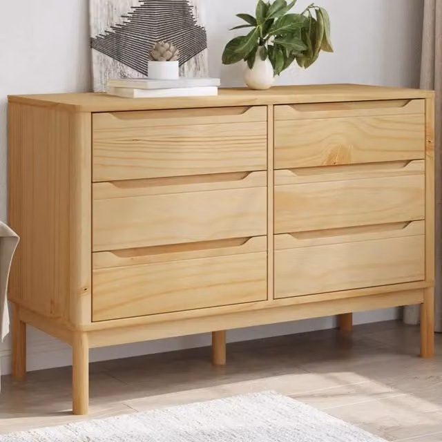 Cassettiera FLORO vidaXL in legno massello di pino color marrone cera e beige L/P/H: 73,5 x 43,0 x 111,0 cm