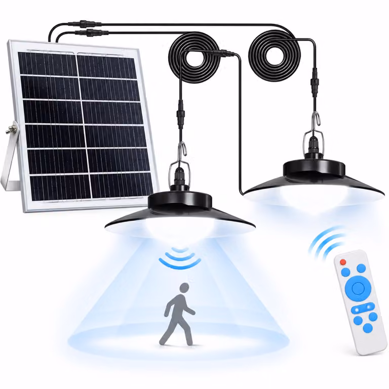 Luce solare LED a sospensione lampade solari per esterni interni rilevatore di movimento Luce solare LED a sospensione luci solari a sospensione per padiglioni garage ripostigli