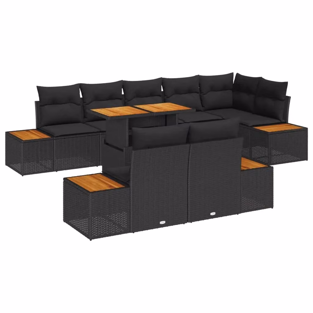 Set Divano da Giardino vidaXL a forma a U in Rattan Nero con Cuscini e Tavolino da Esterno con Contenitore – 2
