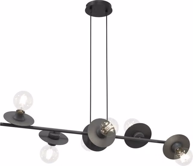 Lampadario Moderno Luceart-Classic Djehuty con 6 Luci in Acciaio Nero e Diffusori in Vetro Trasparente