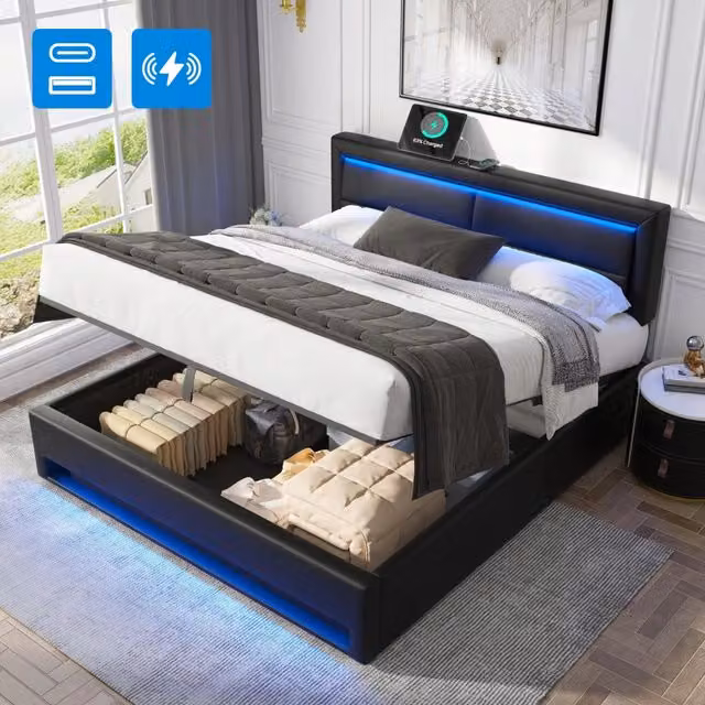 Letto 140x200 - Xylo - Nero PU - USB e LED