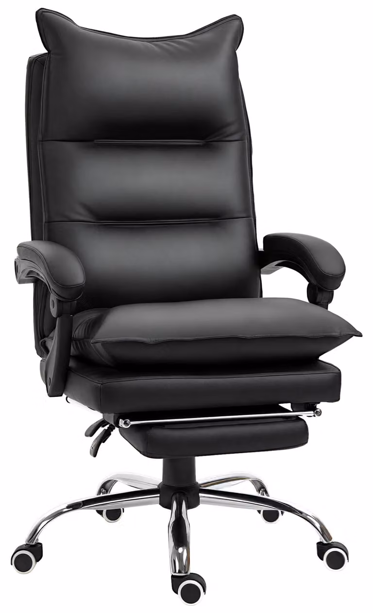 Sedia da ufficio - Sedia ergonomica per scrivania - Regolabile in altezza - Girevole - Con braccioli e poggiapiedi - Rivestita in ecopelle imbottita - Colore nero