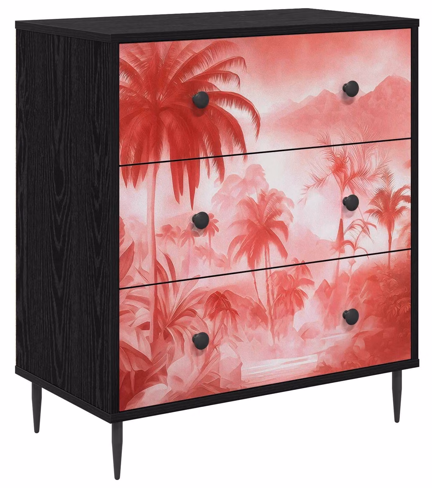 Comodino AACHEN, motivo floreale rosa, 66 x 36,5 x 76 cm, materiale: legno composito