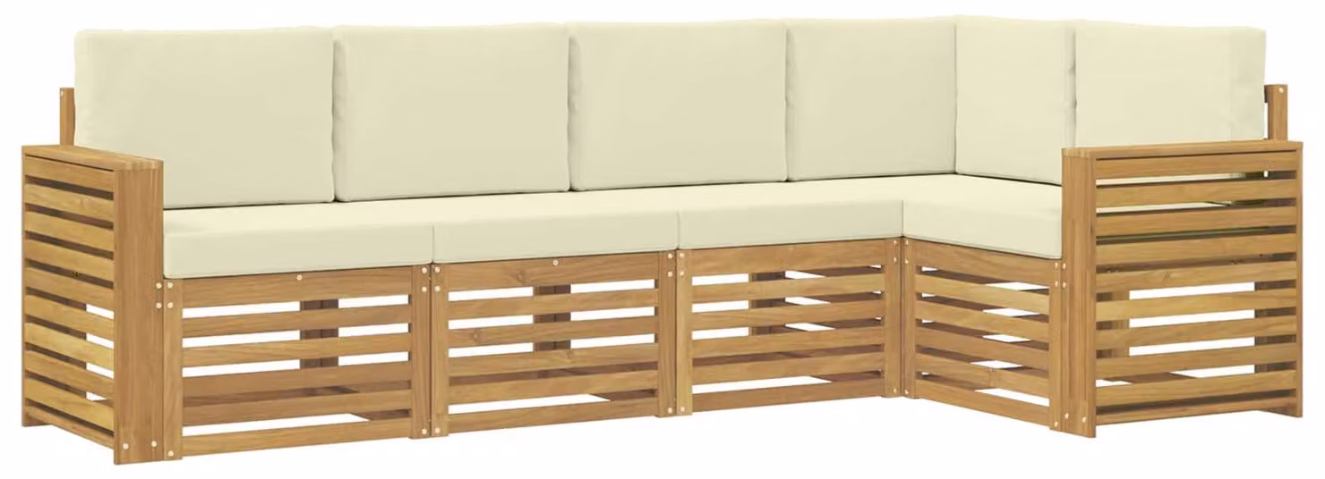 Set di divani da esterno, 5 pezzi, bianco e crema