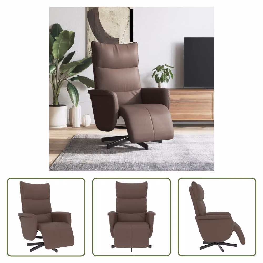 The Living Store Poltrona relax con poggiapiedi in ecopelle marrone