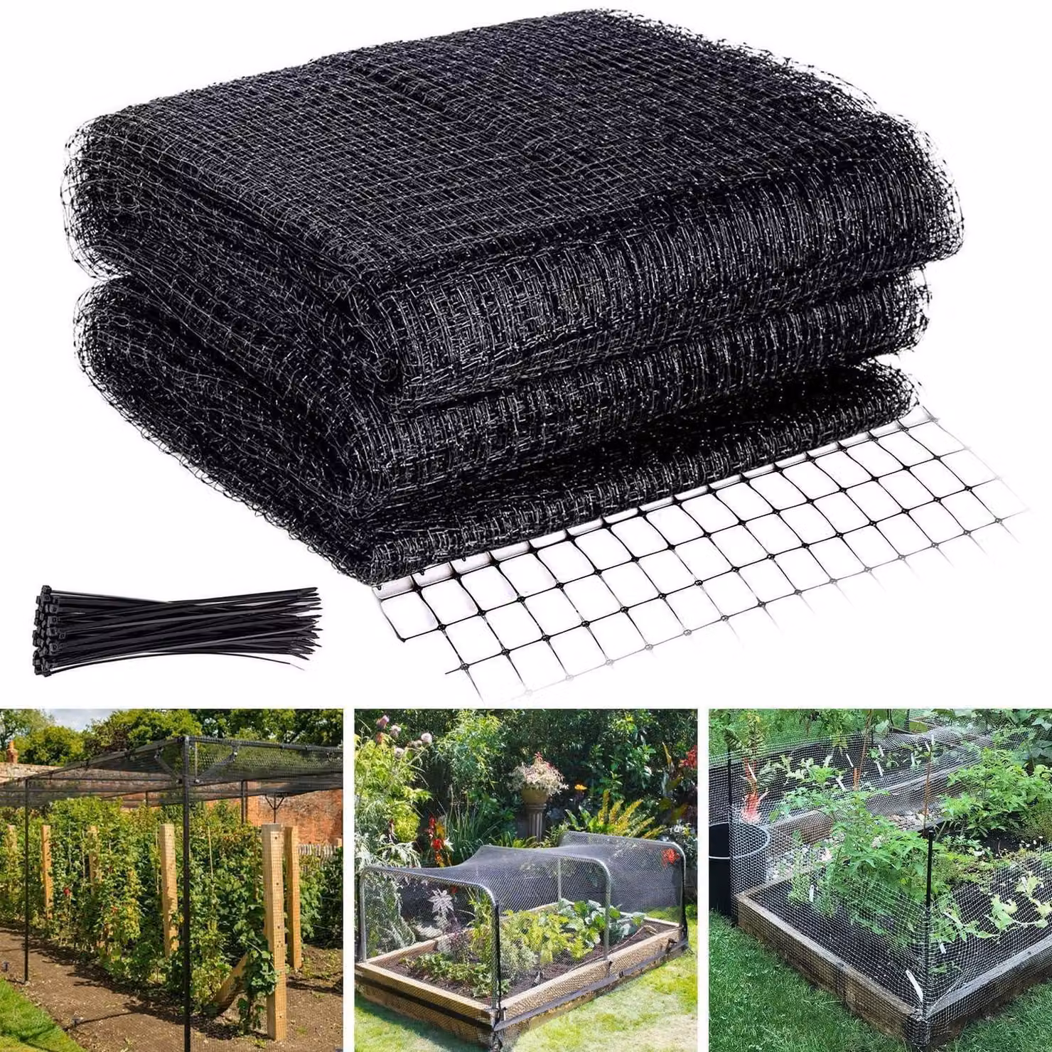 Rete protettiva per uccelli, dimensioni 2,1 x 30 metri, ideale per orti e giardini, inclusi 50 fascette stringicavo