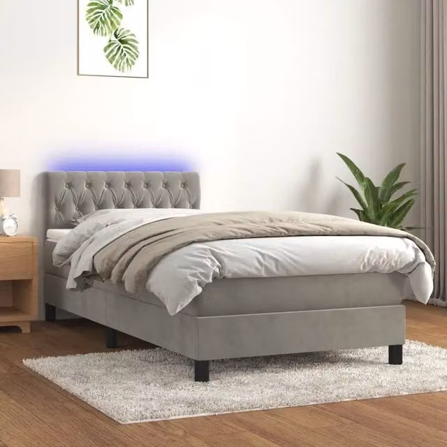 Letto a Molle con Materasso e LED-Struttura Letto con Materasso Grigio Chiaro 90x200 cm Velluto 728923