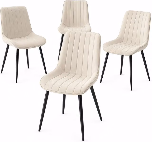 Set di 4 sedie da pranzo BAKAJI in velluto beige con struttura in metallo e design moderno