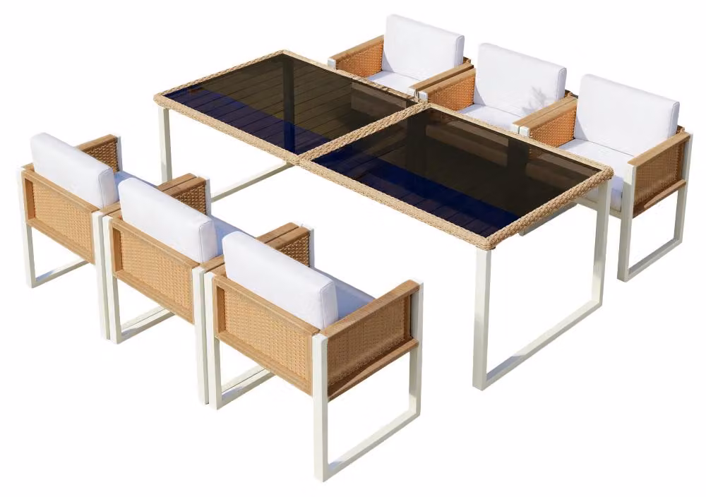 Set da giardino per 6 persone, in rattan sintetico - Tavolo 170x80x75 cm - Struttura in metallo - Design moderno