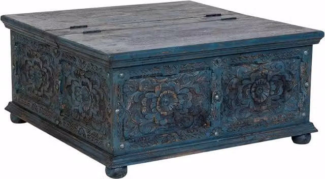 Tavolino artigianale in legno blu 100x100x47h cm