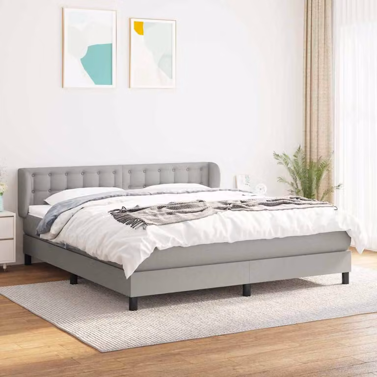 vidaXL Giroletto a Molle con Materasso Ibrido in Tessuto Grigio e Bianco L/P/H: 160 x 200 cm