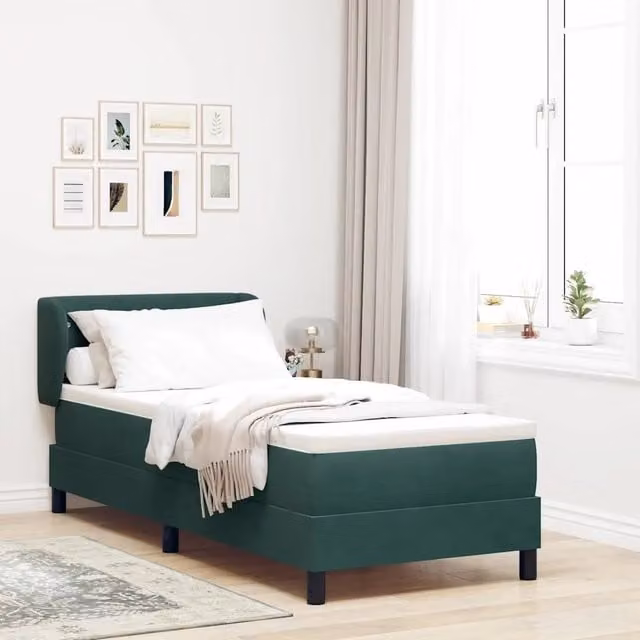 Letto a molle moderno vidaXL con testiera in velluto verde, L/P/H: 80 x 200 cm