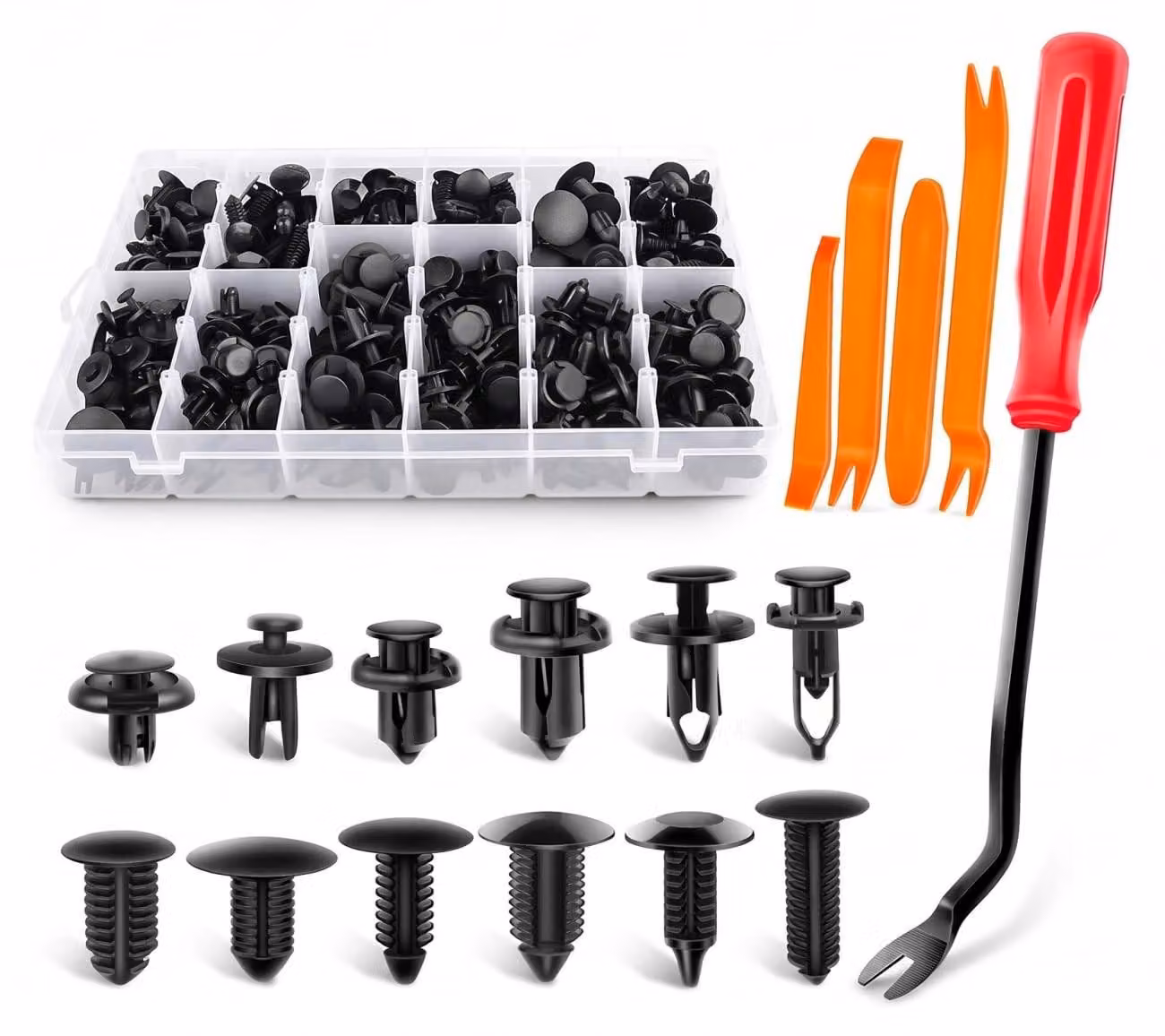 Kit di clip per carrozzeria: 240 clip in plastica con attrezzo per la rimozione