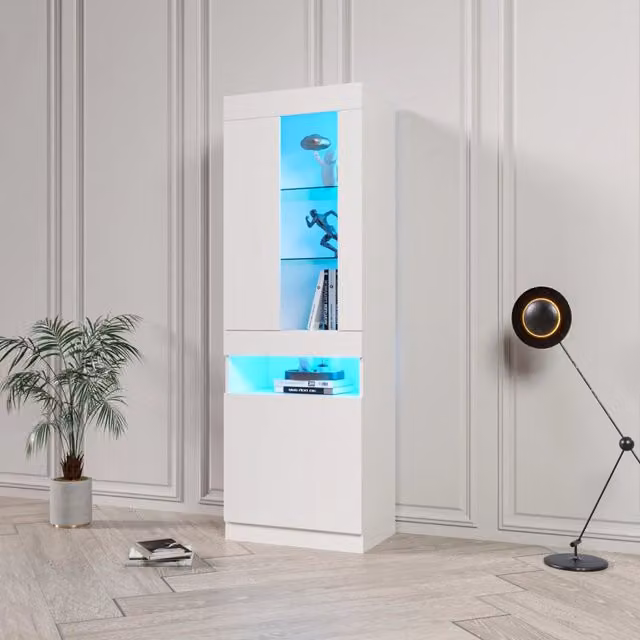 Vetrina WISHDOR bianca con ante in vetro e illuminazione LED integrata, L 50 cm, P 40 cm, H 180 cm