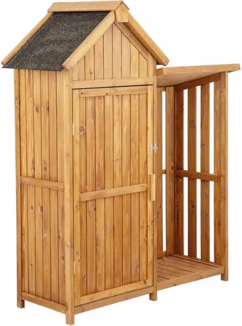 Armadio da giardino in legno con porta-legna "Noé" - 136 x 57 x 170 cm - Marrone