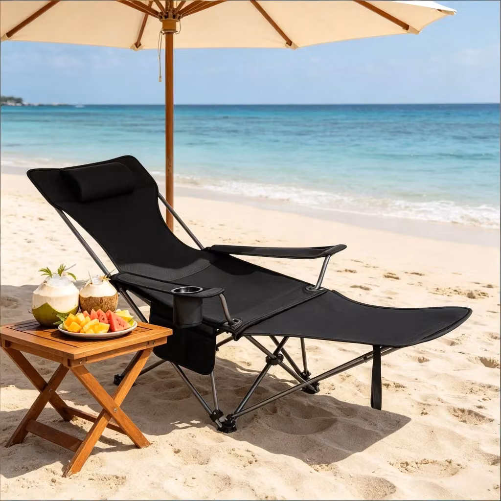 Sedia pieghevole reclinabile REDOM per giardino, colore nero, L/P/H: 115 x 84 x 88,5 cm – 2