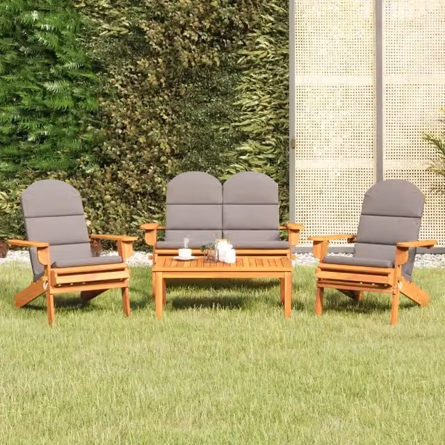 Set Salotto da Giardino vidaXL in Legno di Acacia con Cuscini Grigi e Tavolino da Caffè