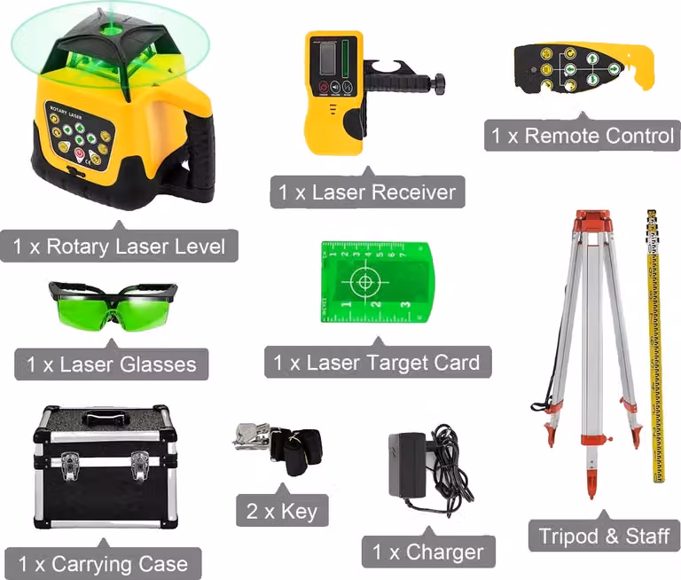 Livella laser rotante, con scansione a 360 gradi, tecnologia autonivelante, set completo con raggio verde