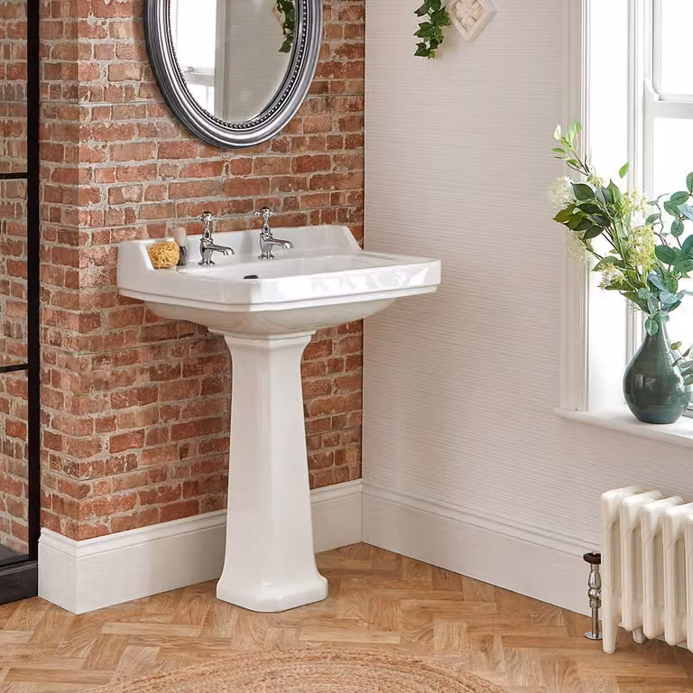Lavabo Alto Tradizionale con Colonna - 595 mm x 470 mm - (2 fori per Rubinetto) - Richmond