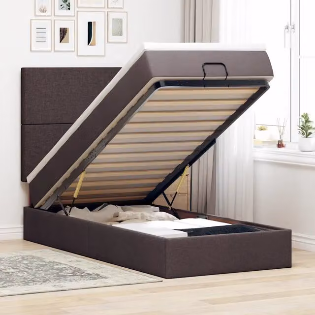 Pouf Letto con Materasso vidaXL in Tessuto Marrone e Bianco L: 100 cm, P: 200 cm, H: 128 cm