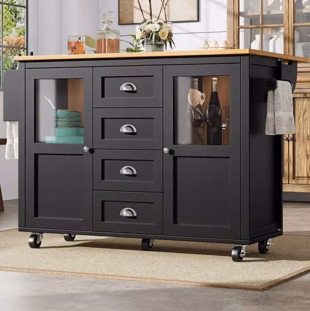 isola cucina 137,9 x 73 x 92,5 cm nero pieghevole su ruote
