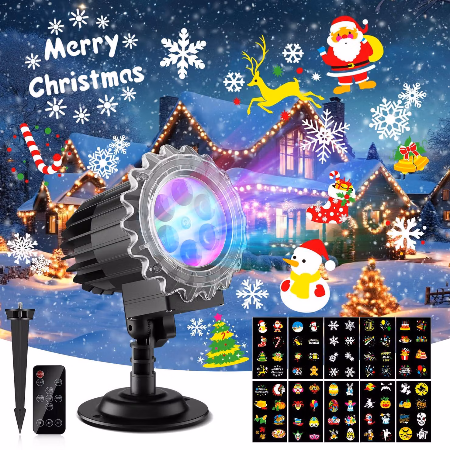 Proiettore a LED a forma di fiocco di neve, grado di protezione IP65, 9W, 150 sorgenti luminose, portata da 3 a 10 metri