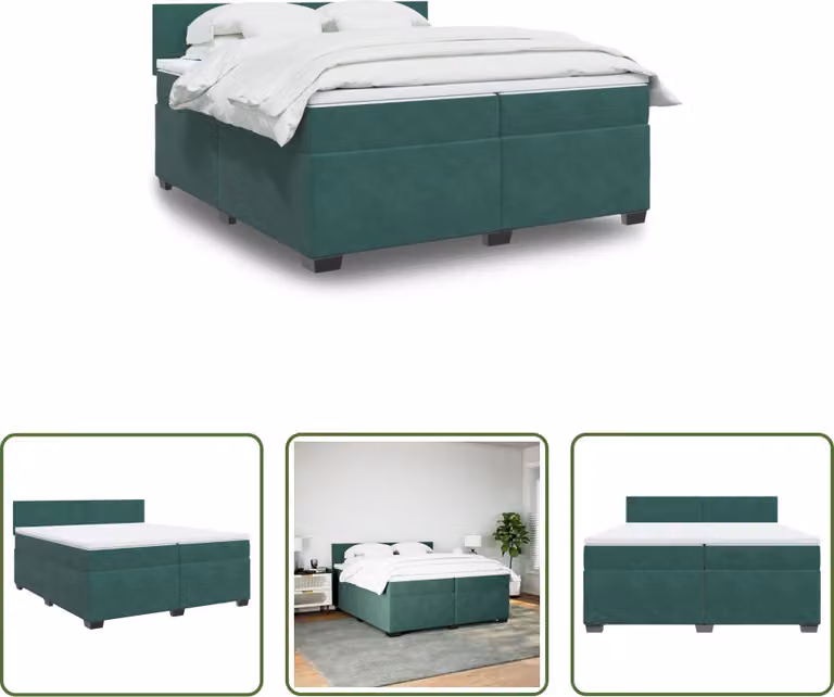 The Living Store Letto a molle con materasso verde scuro 200x200 cm in velluto