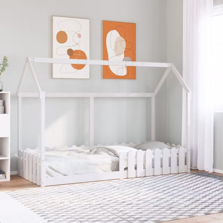 vidaXL Giroletto Casetta per Bambini in Legno di Pino Massello Bianco 80x200 cm