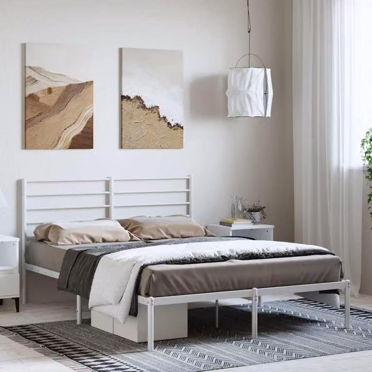 vidaXL Giroletto con Testiera in Metallo Bianco L/P: 150 x 200 cm