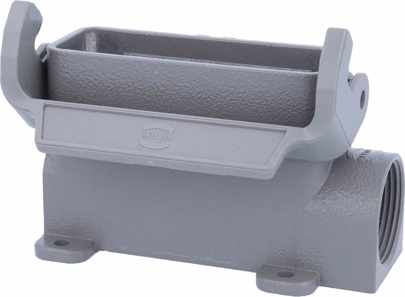 HARTING Han 16A Alloggiamento base alto, 1xPG21 uscita cavo laterale, con 1 staffa longitudinale Vite PG21 Area di serraggio