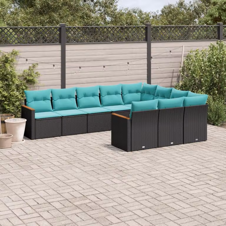Maison Exclusive - Set da giardino 10 pezzi con cuscini, polyrattan nero