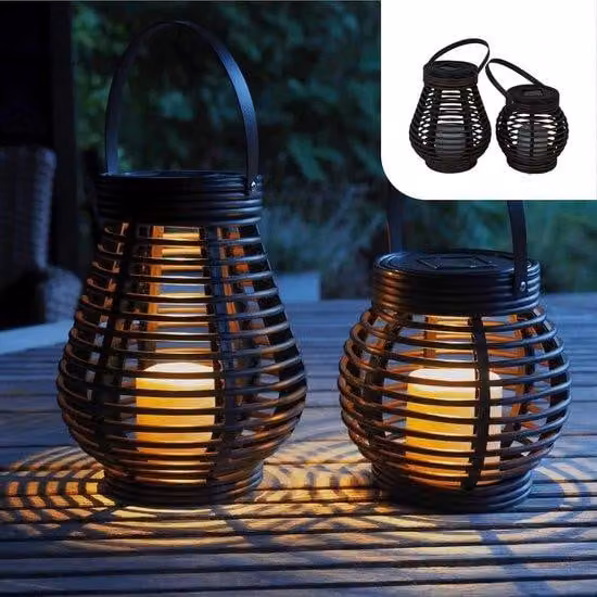 Lampada da tavolo da giardino a energia solare con sensore e rattan